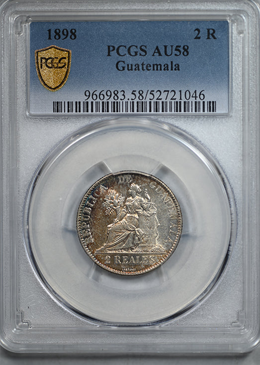 1898 Guatemala 2R Reales PCGS AU58 - TONED!