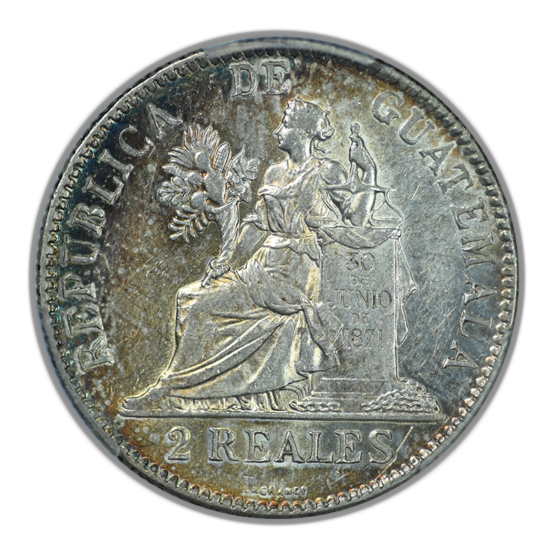 1898 Guatemala 2R Reales PCGS AU58 - TONED!