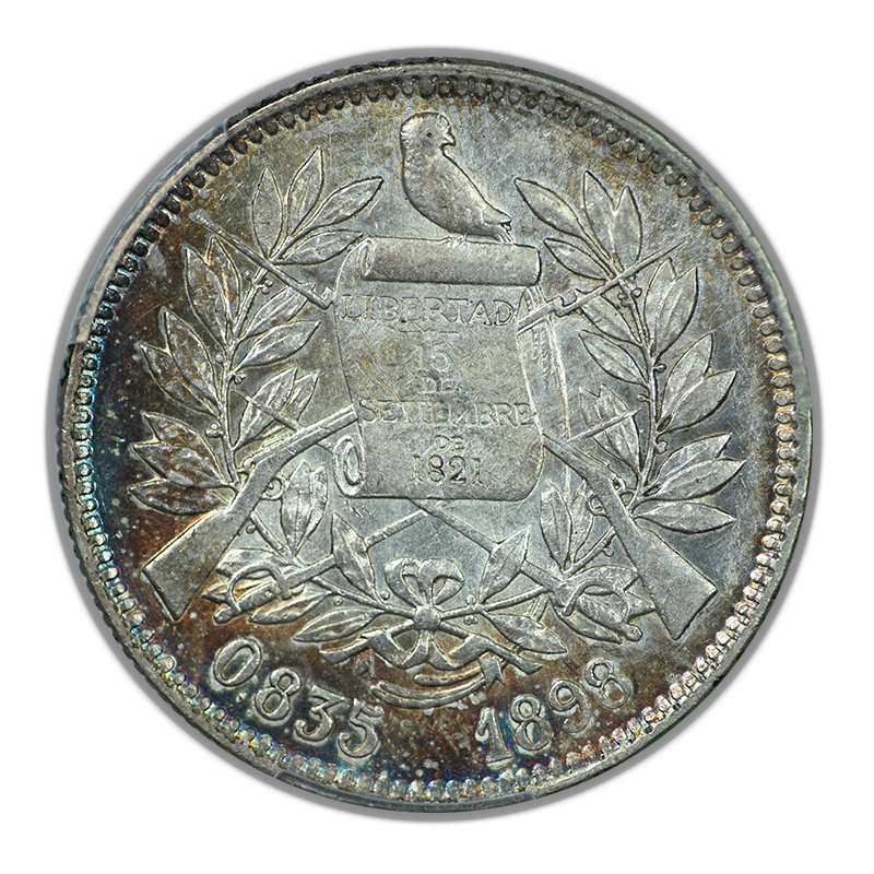 1898 Guatemala 2R Reales PCGS AU58 - TONED!