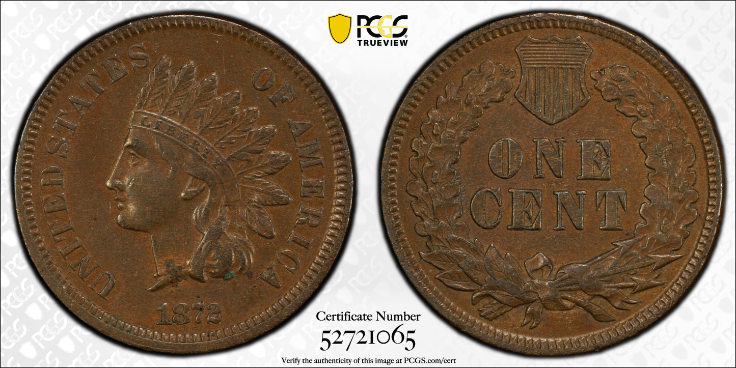 1872 Indian Head Cent 1C PCGS AU50