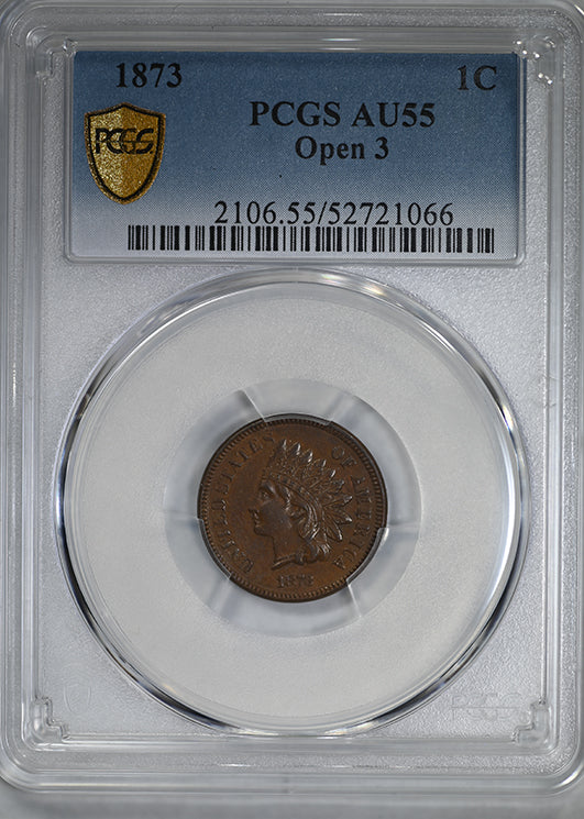 1873 Indian Head Cent 1C PCGS AU55 - Open 3