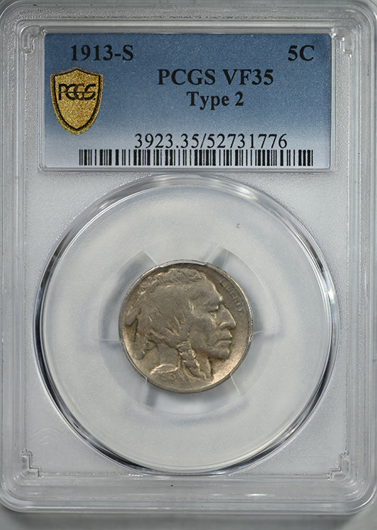 1913-S Type 2 Buffalo Nickel 5C PCGS VF35