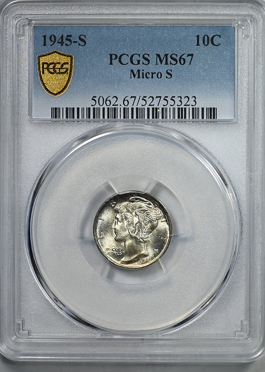 1945-S Mercury Dime 10C PCGS MS67 - Micro S