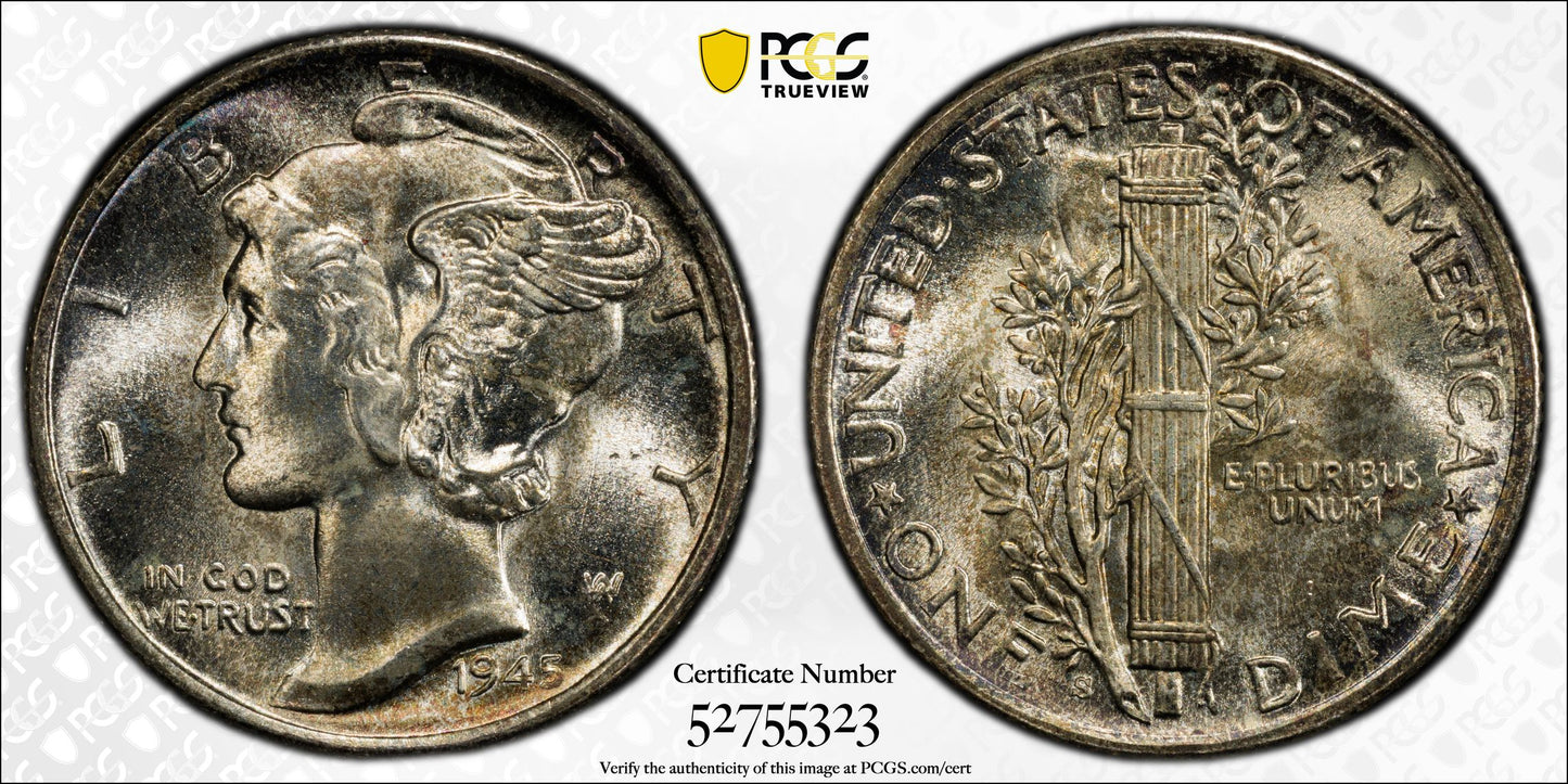 1945-S Mercury Dime 10C PCGS MS67 - Micro S