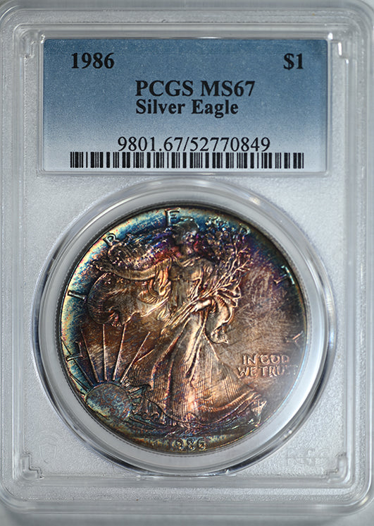 1986 American Silver Eagle $1 PCGS MS67 - TONED!