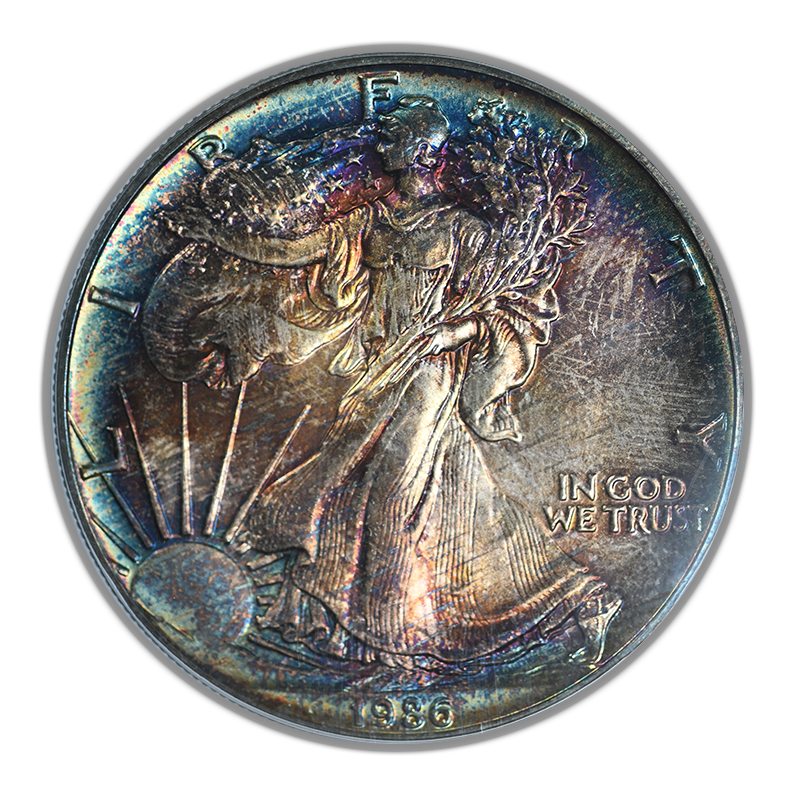 1986 American Silver Eagle $1 PCGS MS67 - TONED!