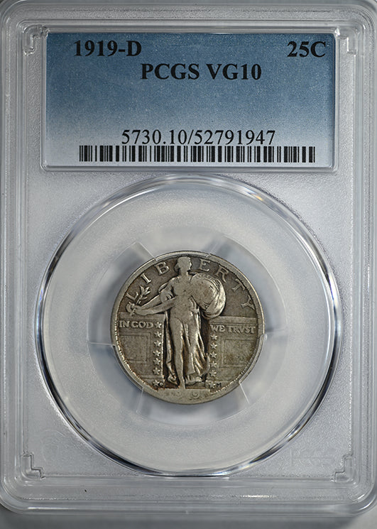 1919-D Standing Liberty Quarter 25C PCGS VG10