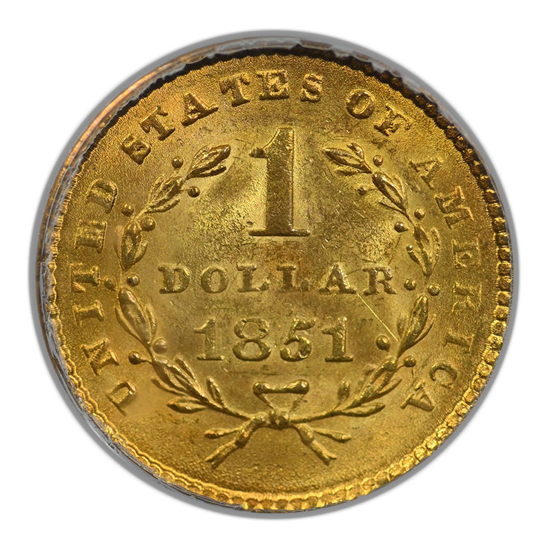 1851 Type 1 Liberty Head Gold Dollar G$1 PCGS MS63 OGH