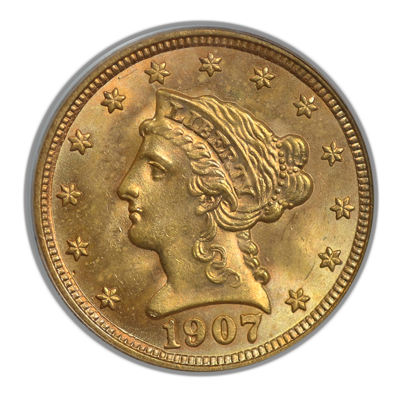 1907 Liberty Head Gold Quarter Eagle $2.50 PCGS MS65 OGH Obverse