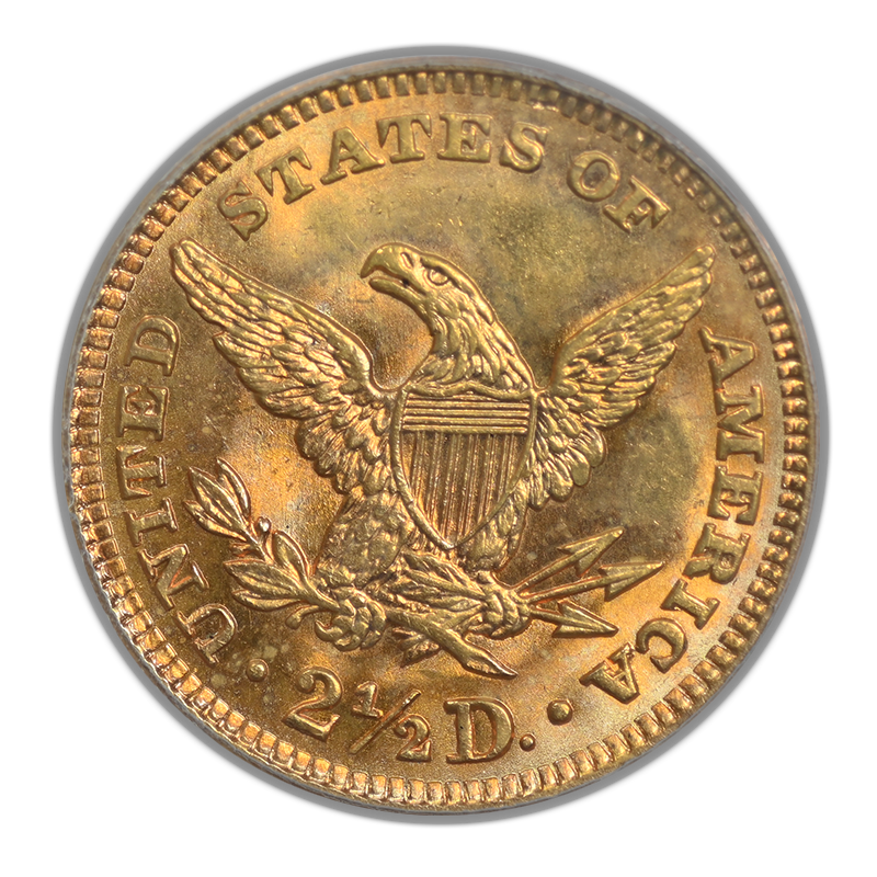 1907 Liberty Head Gold Quarter Eagle $2.50 PCGS MS65 OGH Reverse