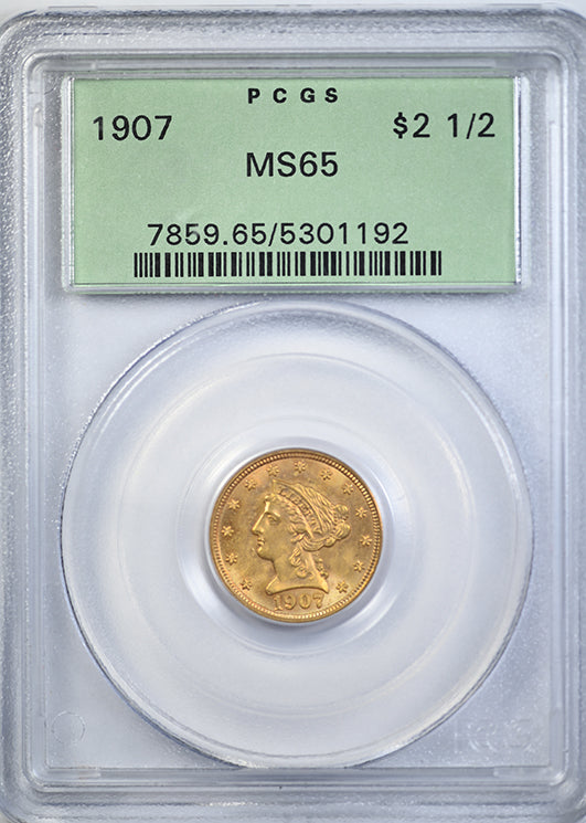 1907 Liberty Head Gold Quarter Eagle $2.50 PCGS MS65 OGH Obverse Slab