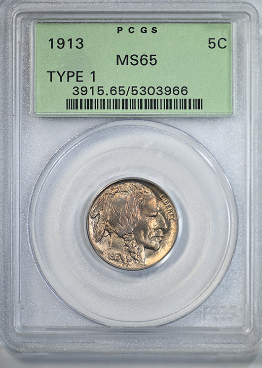 1913 Type 1 Buffalo Nickel 5C PCGS MS65 OGH - REVERSE TONED!