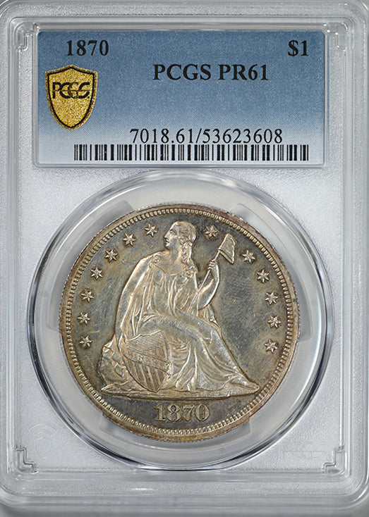 1870 Proof Liberty Seated Dollar $1 PCGS PR61