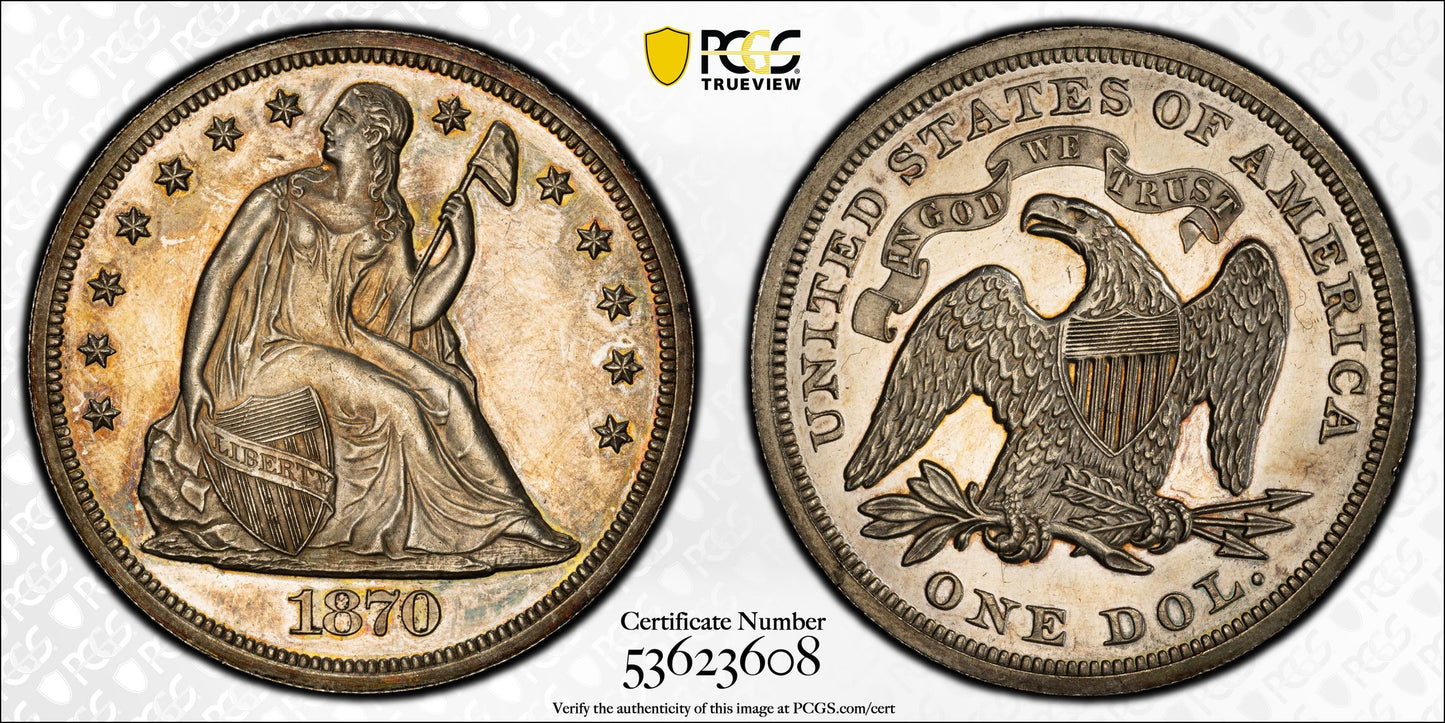 1870 Proof Liberty Seated Dollar $1 PCGS PR61
