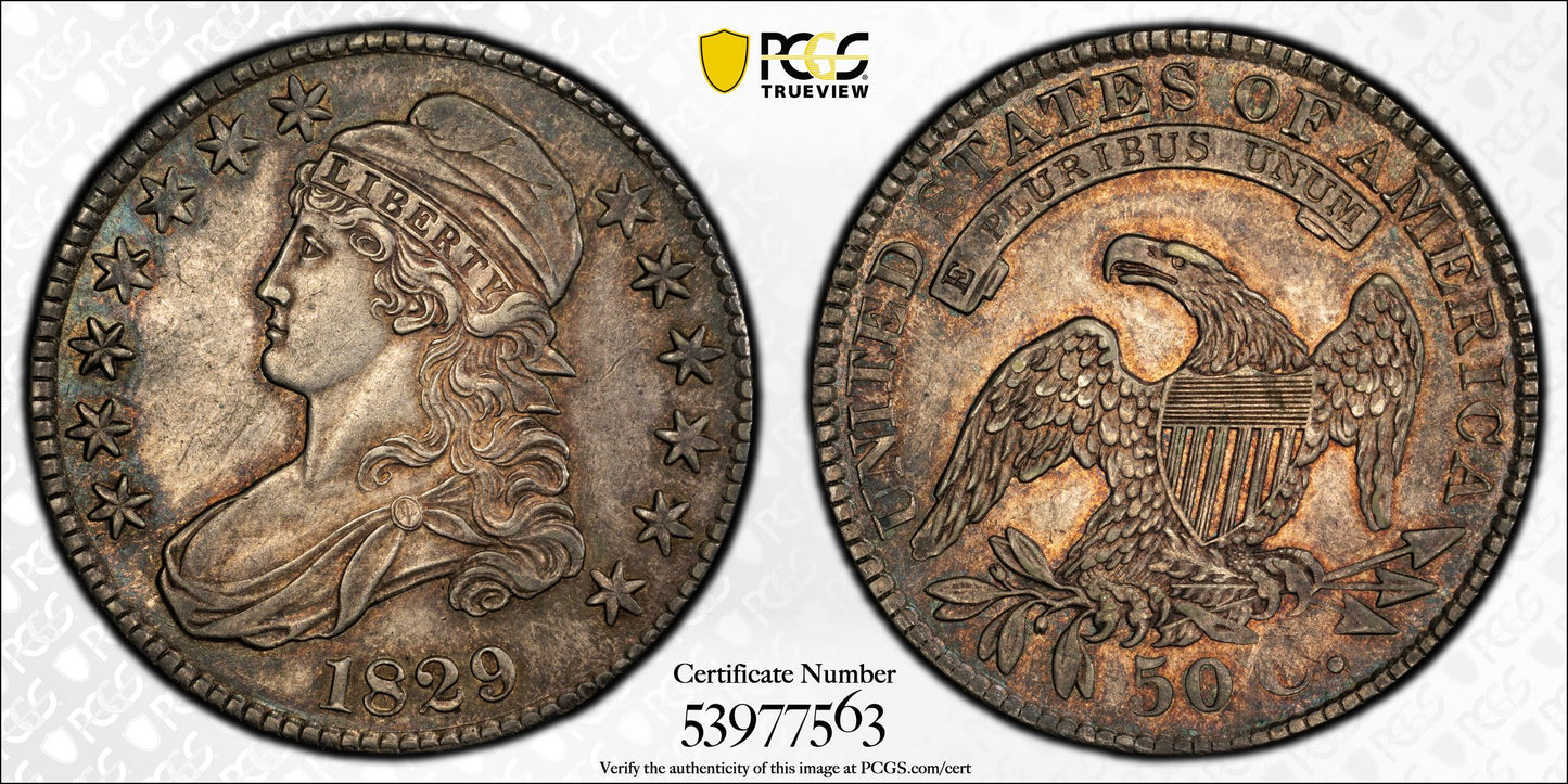 1829 Capped Bust Half Dollar 50C PCGS AU53