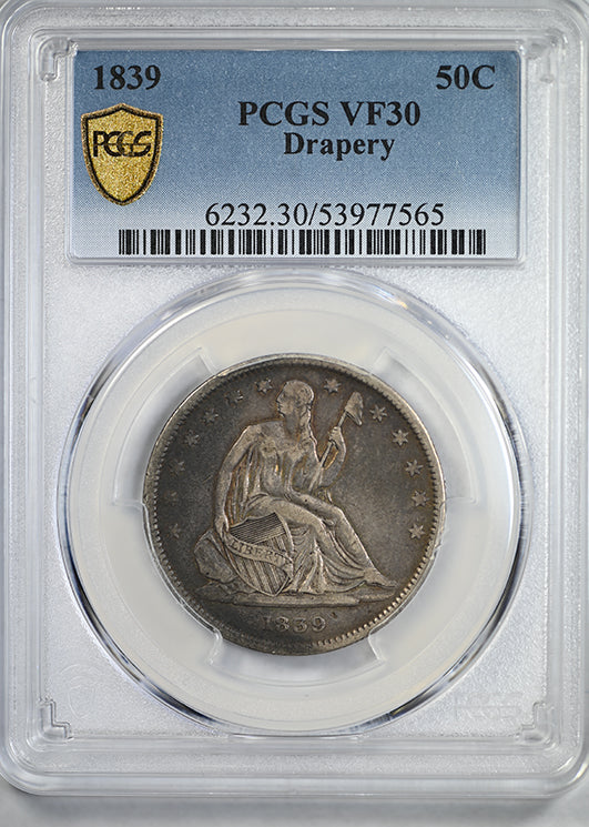 1839 Liberty Seated Half Dollar 50C PCGS VF30 - Drapery