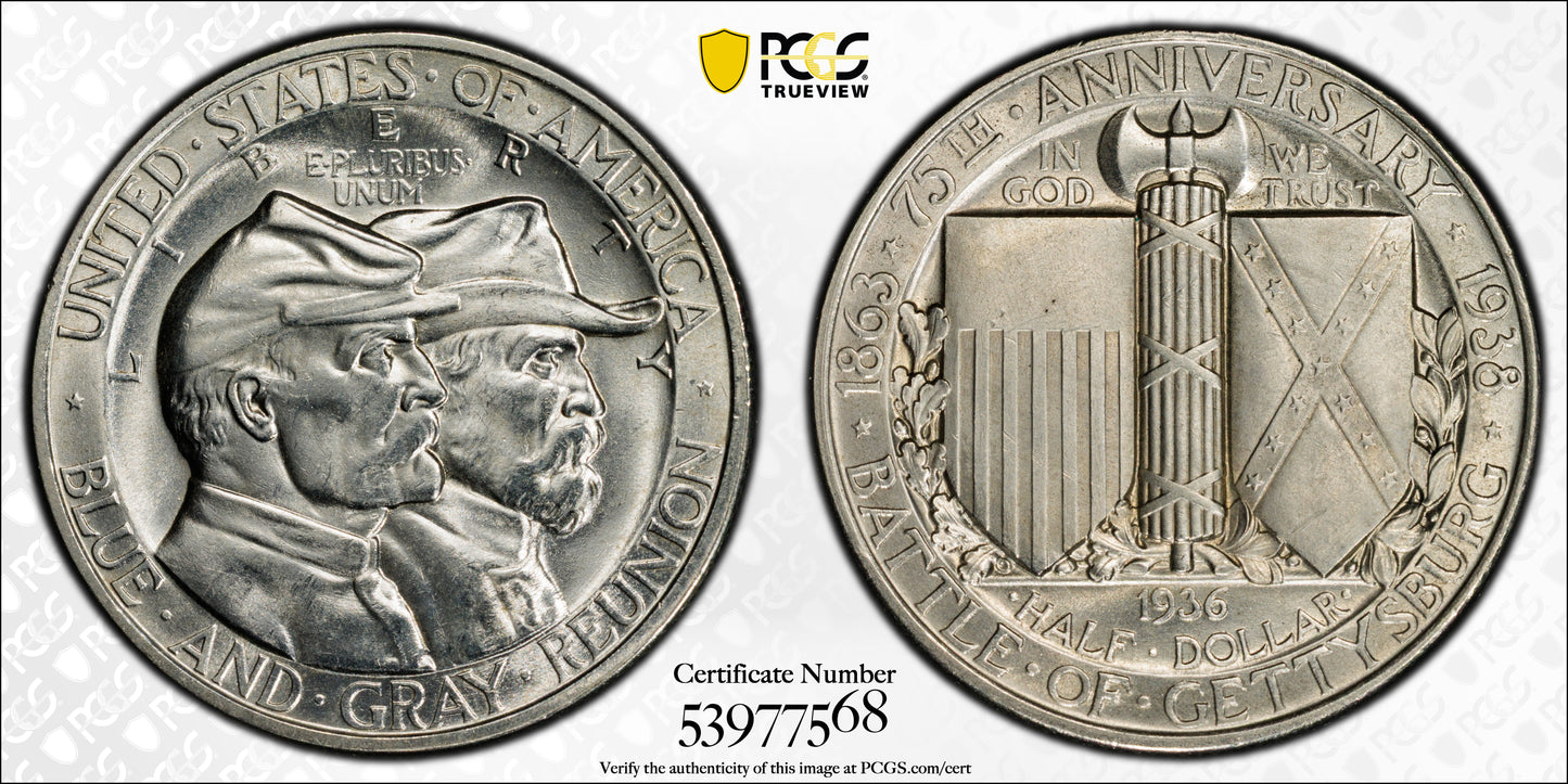 1936 Gettysburg Classic Commemorative Half Dollar 50C PCGS MS64