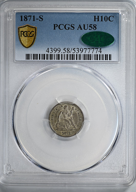 1871-S Liberty Seated Half Dime H10C PCGS AU58 CAC