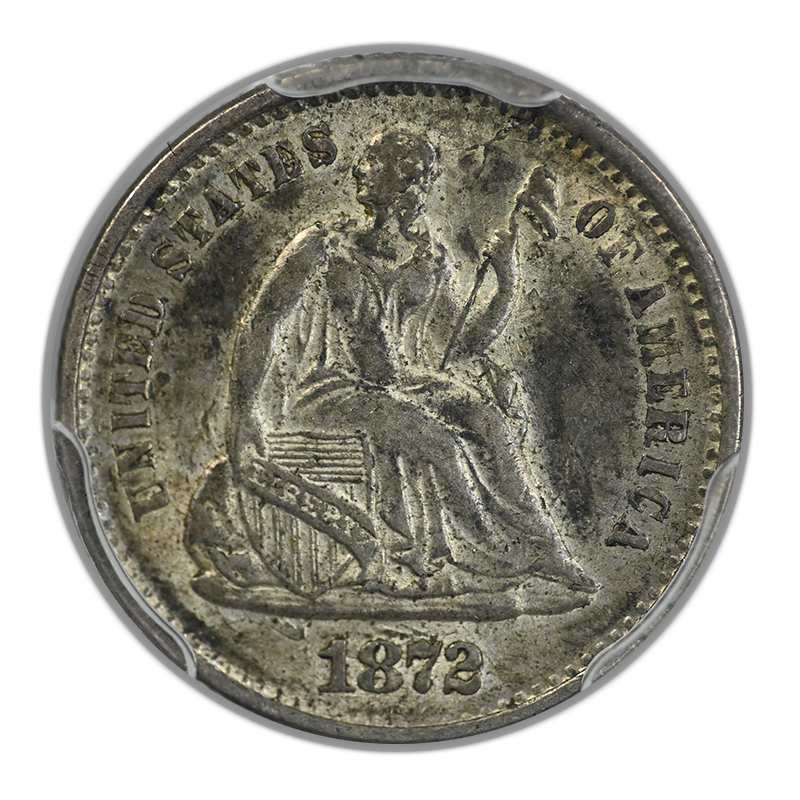 1872-S Liberty Seated Half Dime H10C PCGS AU55 CAC - Mintmark Above Bow