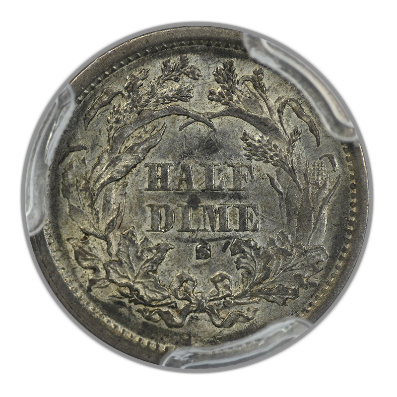 1872-S Liberty Seated Half Dime H10C PCGS AU55 CAC - Mintmark Above Bow