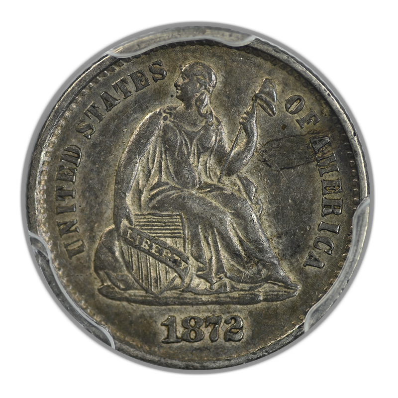 1872-S Liberty Seated Half Dime H10C PCGS AU55 CAC - Mintmark Below Bow
