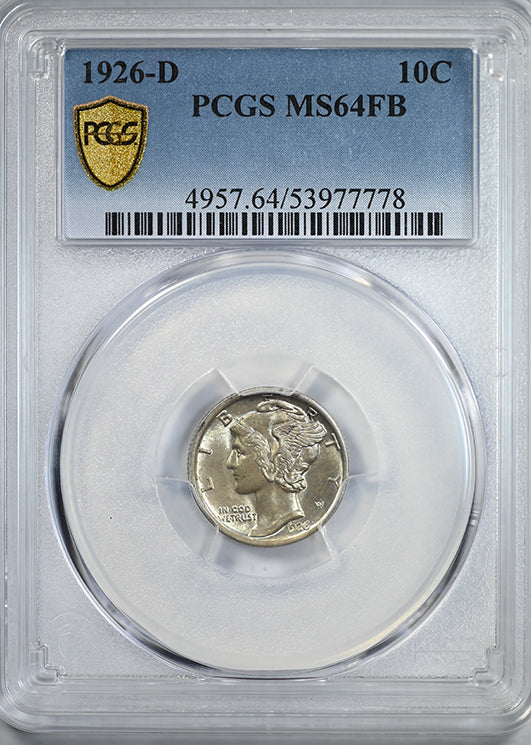 1926-D Mercury Dime 10C PCGS MS64FB - Full Bands
