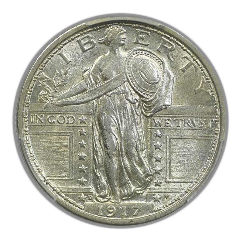 1917-D Type 1 Standing Liberty Quarter 25C PCGS AU55FH CAC - Full Head