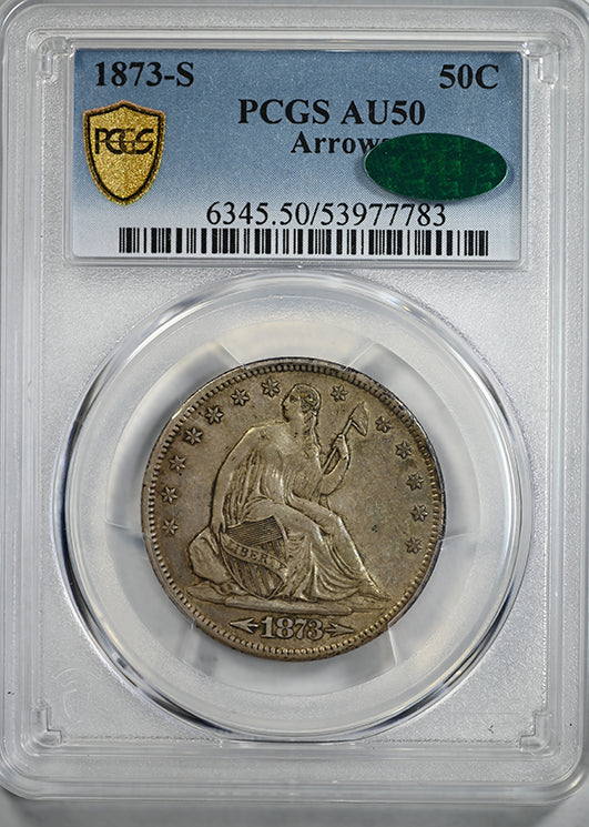 1873-S Liberty Seated Half Dollar 50C PCGS AU50 CAC - Arrows