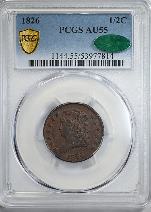 1826 Classic Head Half Cent 1/2C PCGS AU55 CAC