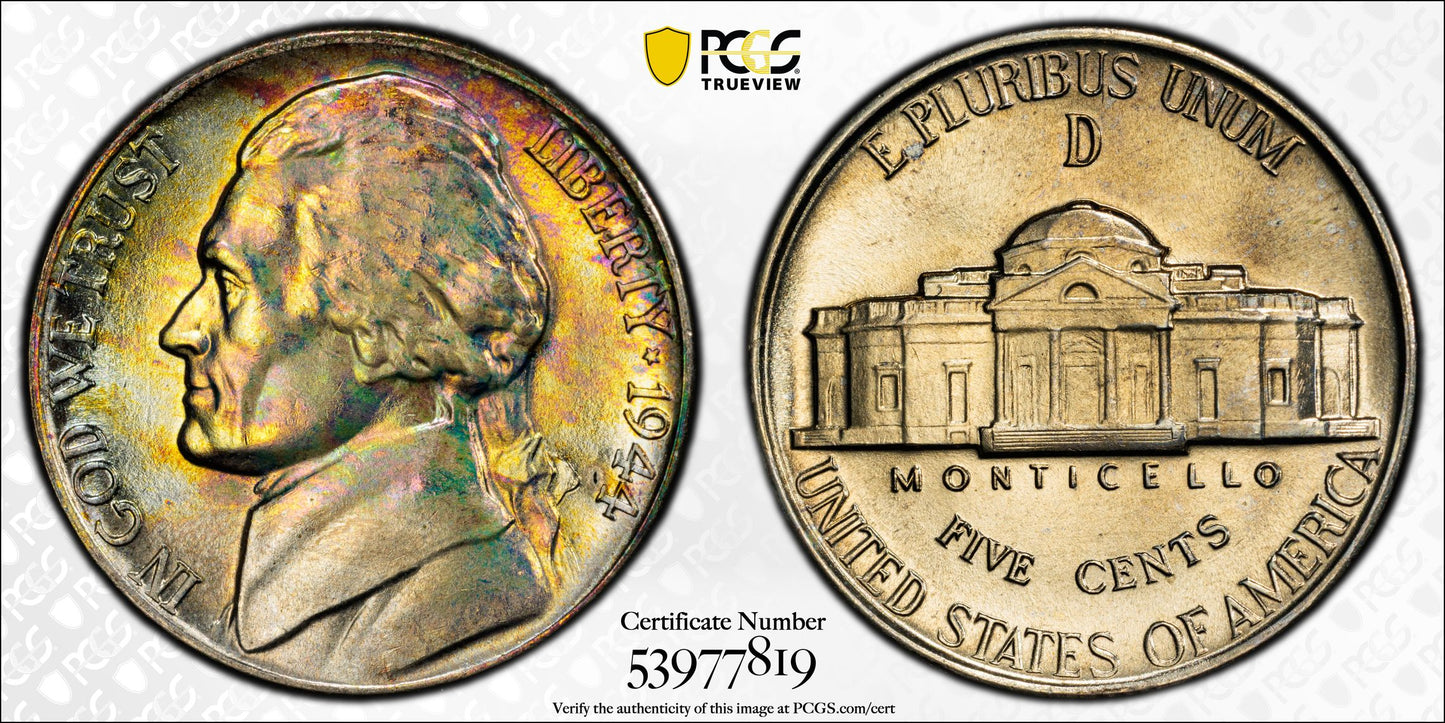 1944-D Jefferson War Nickel 5C PCGS MS67 - TONED!
