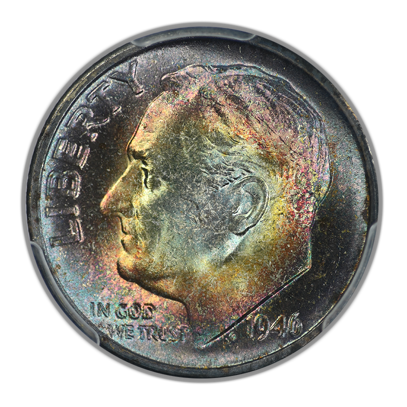 1946-S Roosevelt Dime 10C PCGS MS67+FB - Full Bands - TONED!