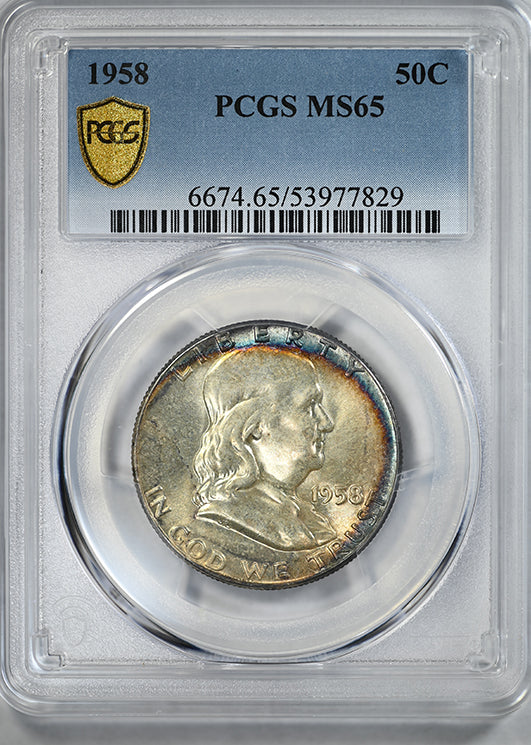 1958 Franklin Half Dollar 50C PCGS MS65 - TONED!