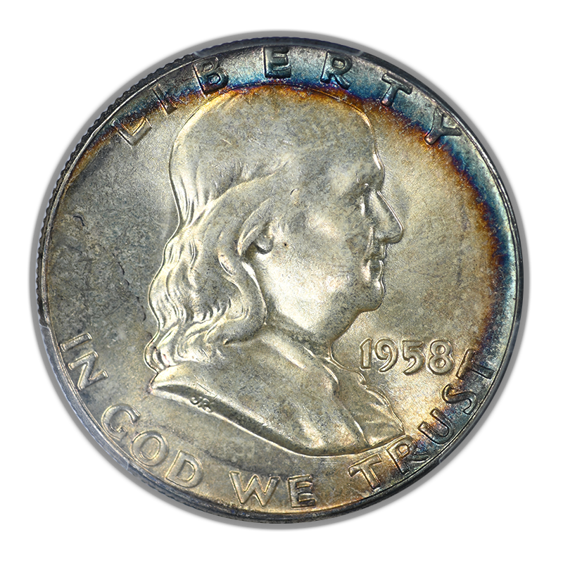 1958 Franklin Half Dollar 50C PCGS MS65 - TONED!