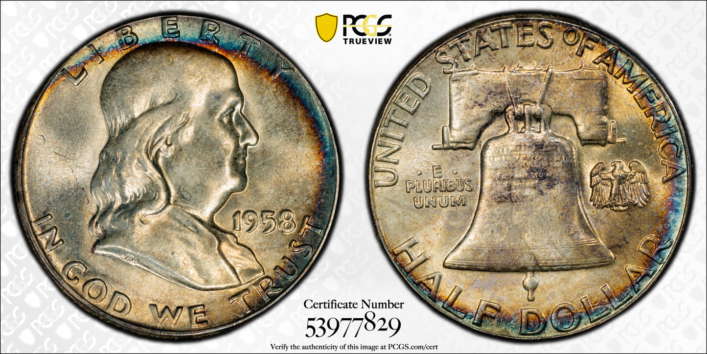 1958 Franklin Half Dollar 50C PCGS MS65 - TONED!