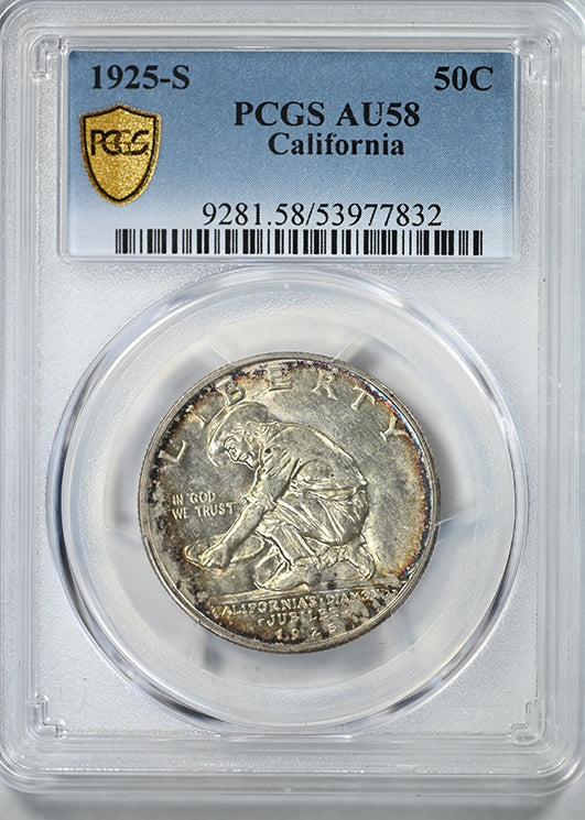 1925-S California Jubilee Classic Commemorative Half Dollar 50C PCGS AU58