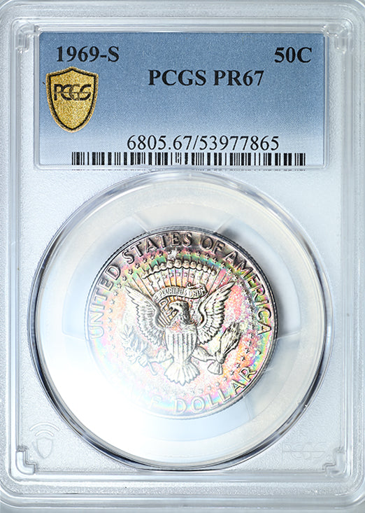 1969-S Proof Kennedy Half Dollar 50C PCGS PR67 - RAINBOW TONED!