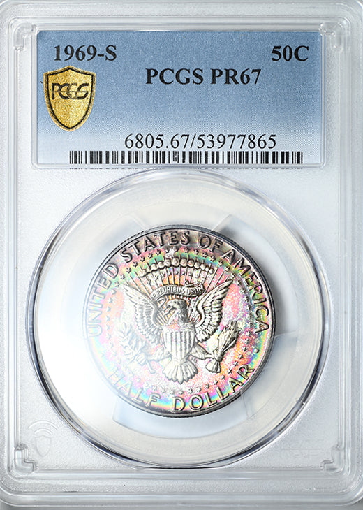 1969-S Proof Kennedy Half Dollar 50C PCGS PR67 - RAINBOW TONED!