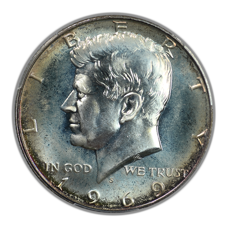 1969-S Proof Kennedy Half Dollar 50C PCGS PR67 - RAINBOW TONED!
