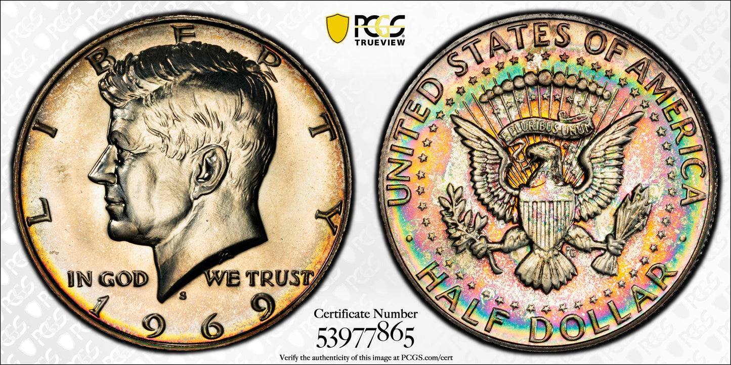 1969-S Proof Kennedy Half Dollar 50C PCGS PR67 - RAINBOW TONED!