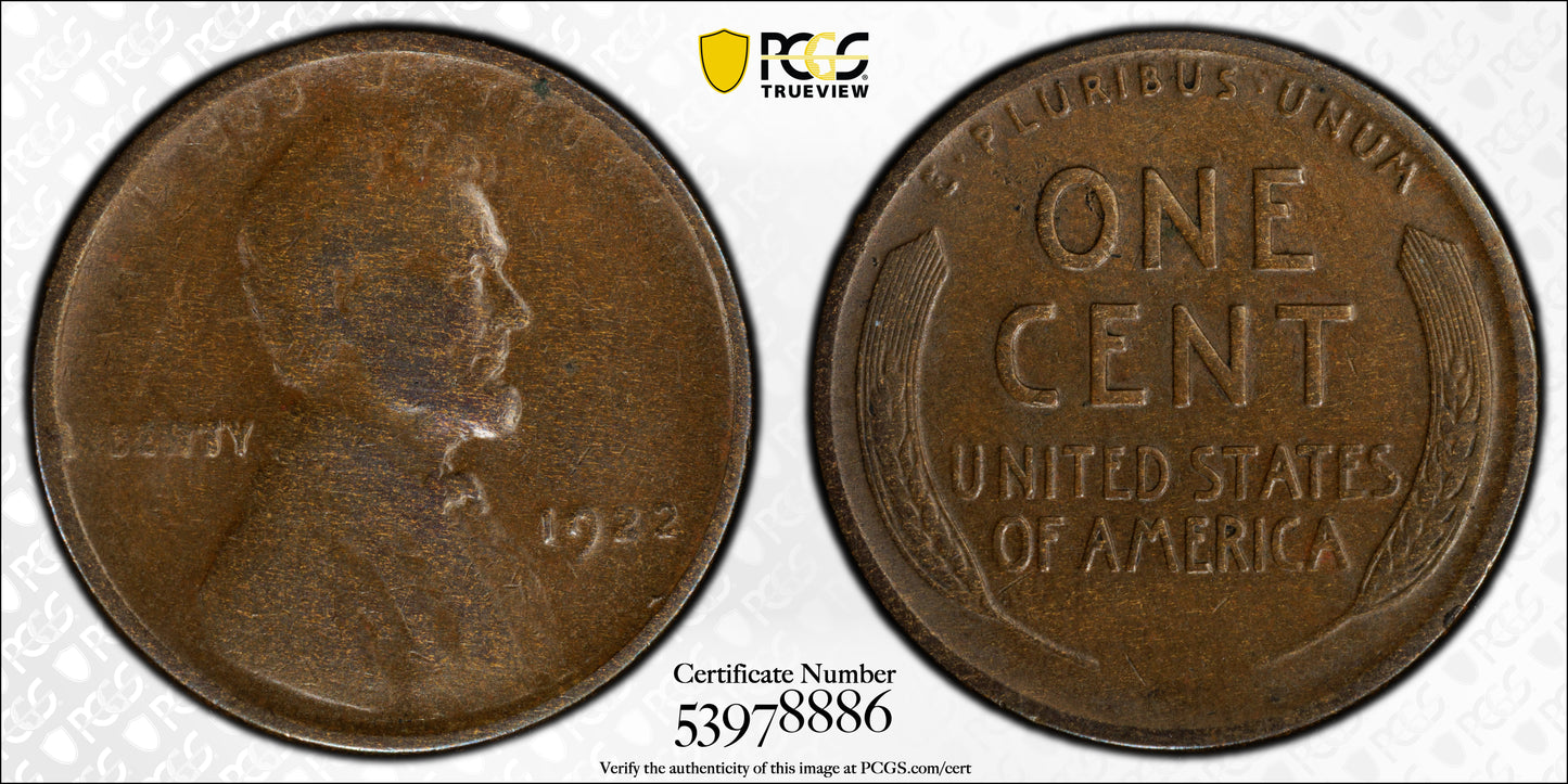 1922 No D Lincoln Wheat Cent 1C PCGS VF30 - Strong Reverse