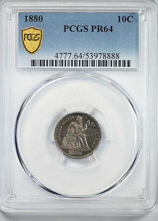 1880 Proof Liberty Seated Dime 10C PCGS PR64 - TONED!