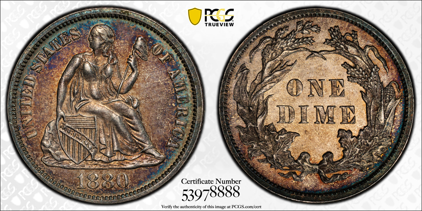 1880 Proof Liberty Seated Dime 10C PCGS PR64 - TONED!