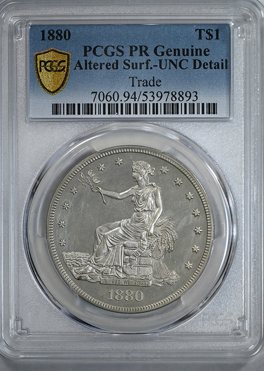 1880 Proof Trade Dollar T$1 PCGS PR Genuine UNC Detail