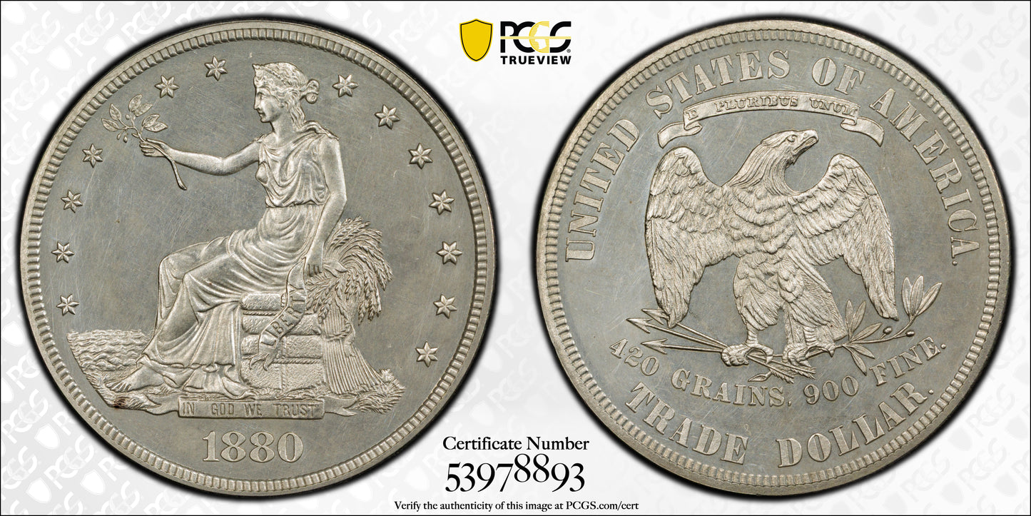 1880 Proof Trade Dollar T$1 PCGS PR Genuine UNC Detail