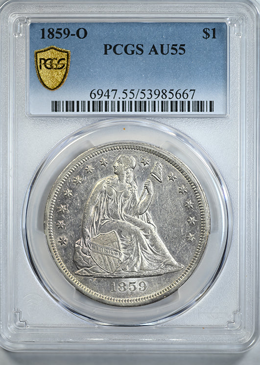 1859-O Liberty Seated Dollar $1 PCGS AU55