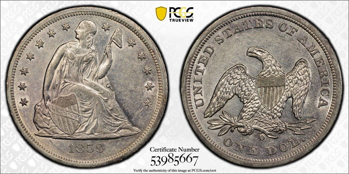 1859-O Liberty Seated Dollar $1 PCGS AU55