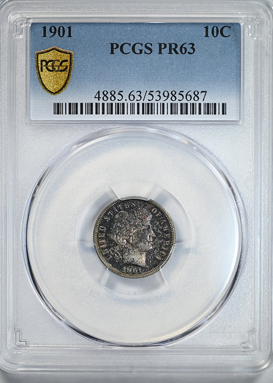 1901 Proof Barber Dime 10C PCGS PR63 - TONED!