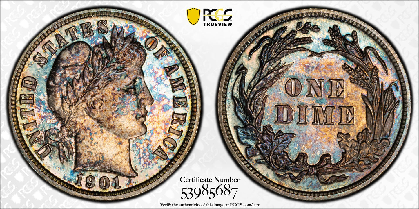 1901 Proof Barber Dime 10C PCGS PR63 - TONED!