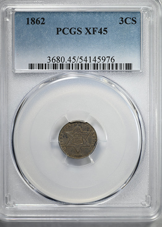 1862 Three Cent Silver Piece 3CS PCGS XF45