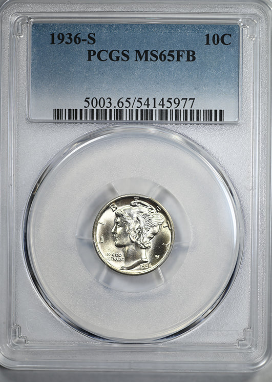 1936-S Mercury Dime 10C PCGS MS65FB - Full Bands